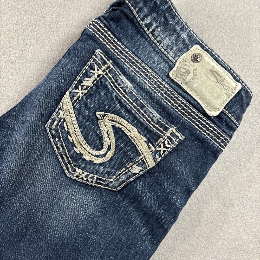 Silver Jeans Dark Blue Distressed Ankle Cropped Jeans